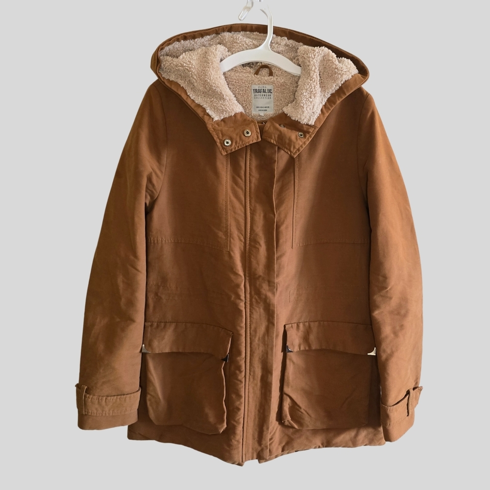 Vintage Zara Trafaluc Sherpa Lined Hooded Parka Jacket Women’s Size Small Brown